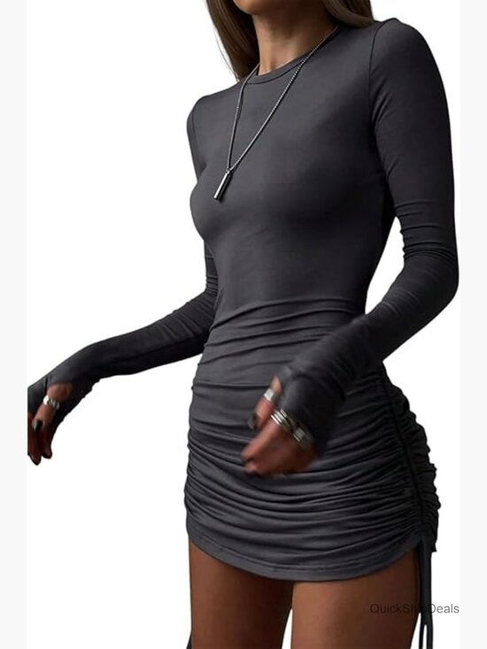 bodycon dress drawstring Women's Ruched Drawstring Mini Bodycon Dress Sleeveless Strappy Short Divahotcouture